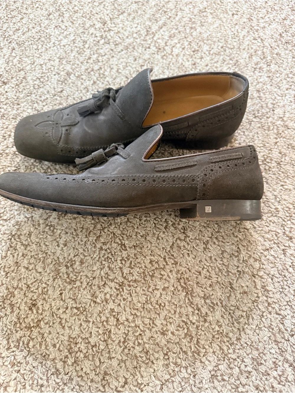 Louis Vuitton Men's Suede Tassel Loafers in Dark Gray